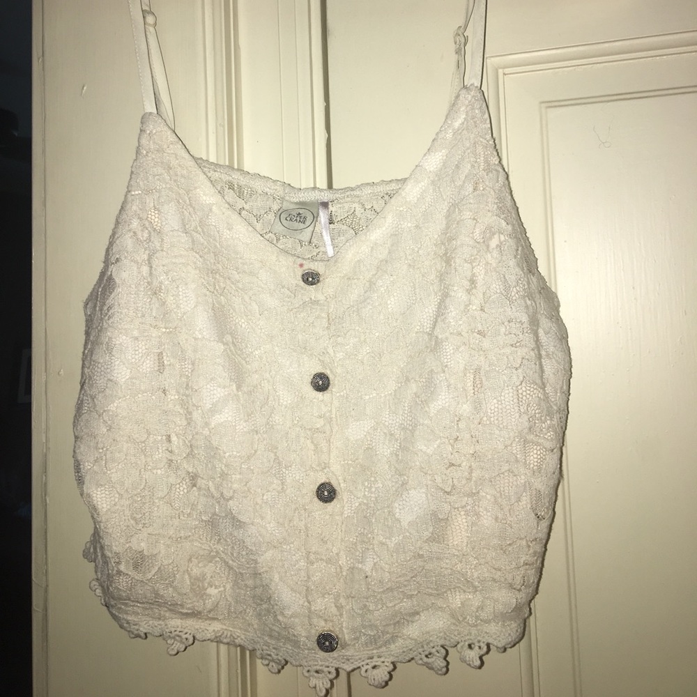 White Floral Lace Crop Top